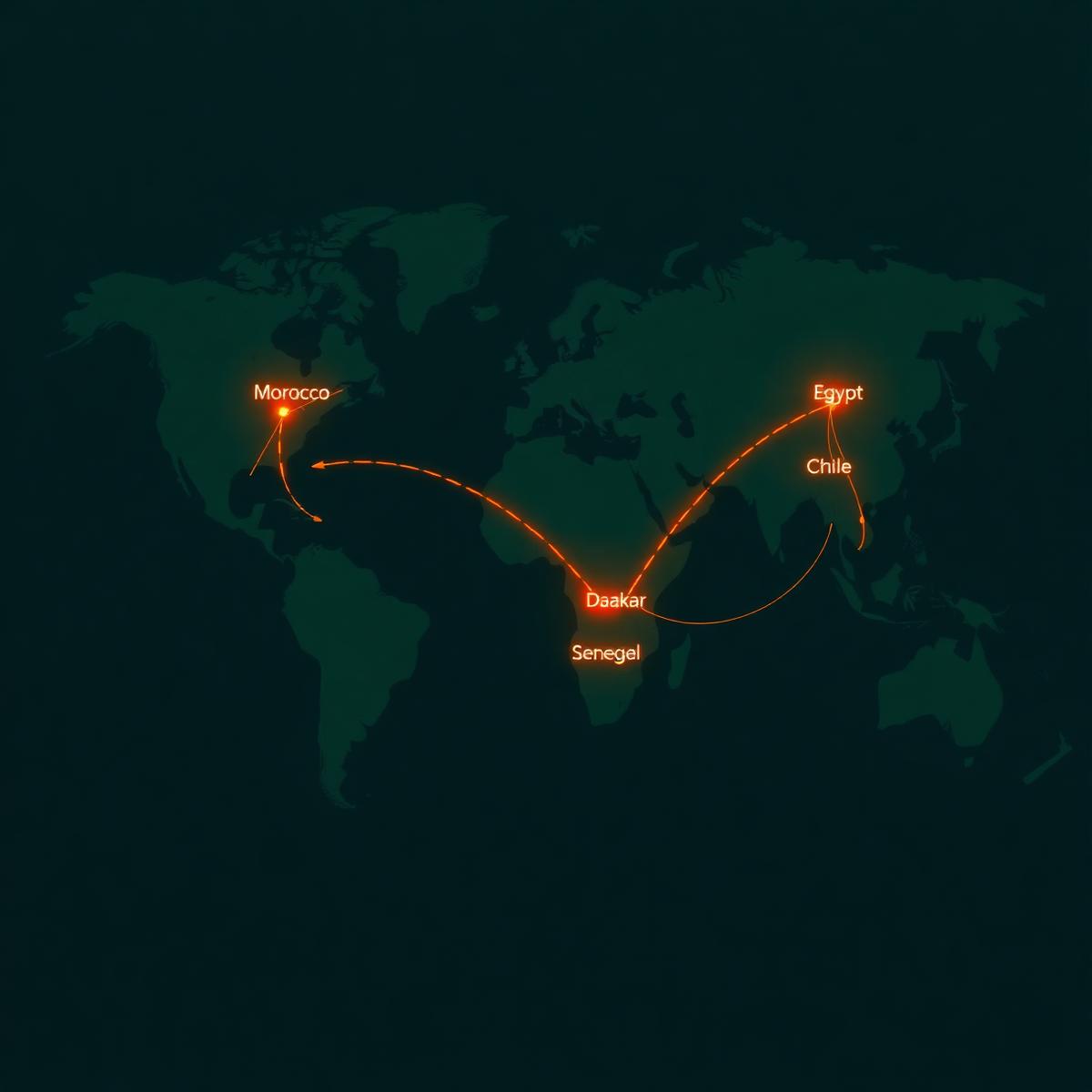 Carte des routes maritimes convergeant vers le Port de Dakar puis Mbour, Touba